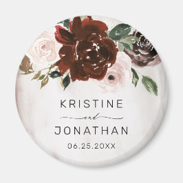 Boho Burgundy Pink Rose Blumenhochzeit Magnet
