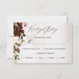 Boho Burgundy Pink Rose Blumenhochzeit RSVP Karte