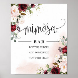 Boho burgundy Rosa Blumenmosa Bar Poster