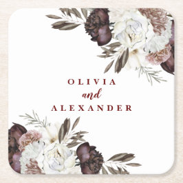 Boho Burgundy Rose fallen Blumenhochzeit Napkins Rechteckiger Pappuntersetzer