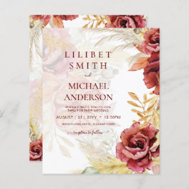 BOHO Burgundy Rose Pampas Grass Wedding