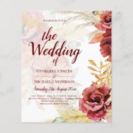 BOHO Burgundy Rose Pampas Grass Wedding Flyer