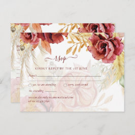 BOHO Burgundy Rose Pampas Grass Wedding Postkarte