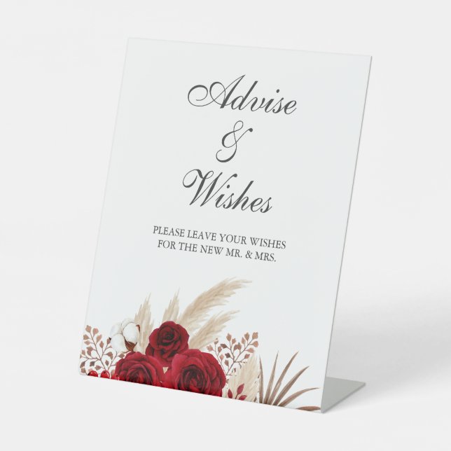 Boho Burgundy Rose Pampas Grass Wishings Sockelschild (Vorderseite)