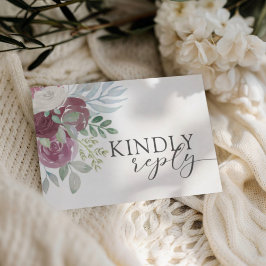 Boho Burgundy Rose Watercolor Wedding RSVP Karte