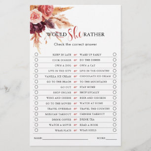 Boho Burgundy Terracotta Brautparty Game