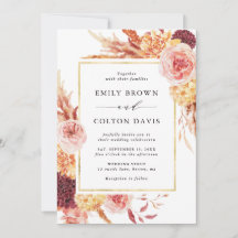 Boho Burgundy Terracotta Floral Gold Rahmen Weddin