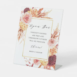 Boho Burgundy Terracotta Floral Wedding Open Bar  Sockelschild