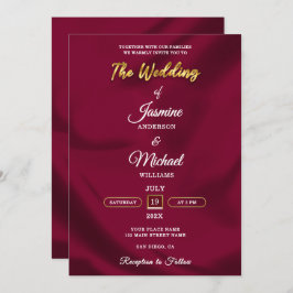 Boho Burgundy und Gold Foil Script Wedding Simple Einladung