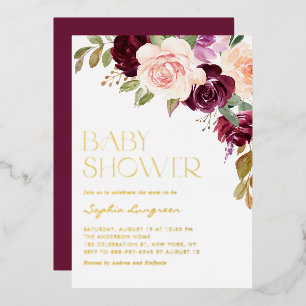 Boho Burgundy und Peach Blume Fall Babydusche Folieneinladung
