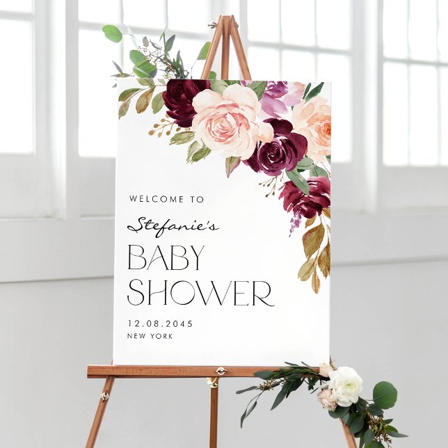 Boho Burgundy und Peach Blume Fall Babydusche Poster (Von Creator hochgeladen)