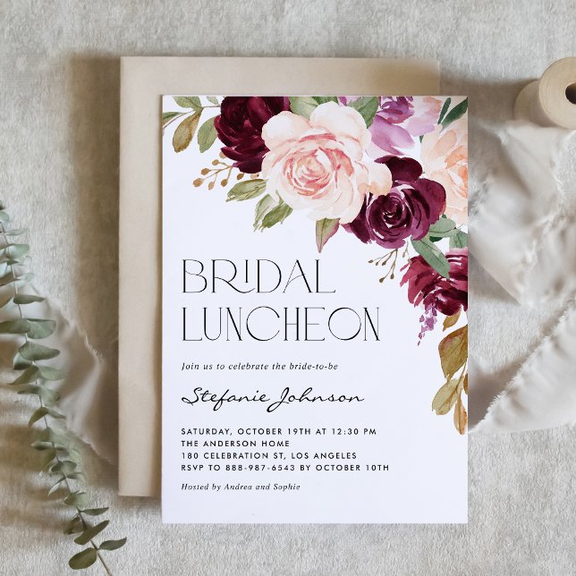 Boho Burgundy und Peach Floral Fall Bridal Luncheo Einladung (Von Creator hochgeladen)