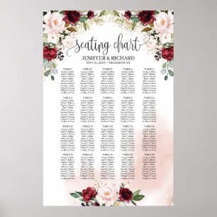 Boho burgundy und Rosa Blumenkarte Poster
