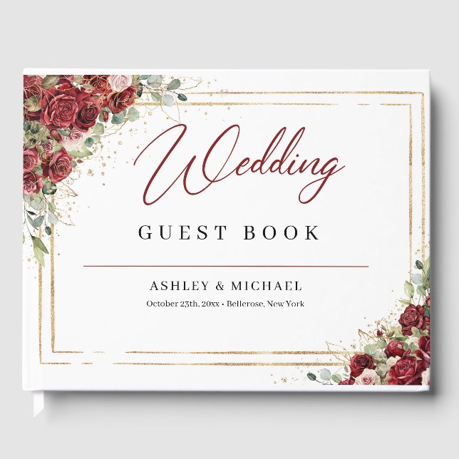 Boho burgundy und Rose, rot und rot Gästebuch (Vorderseite)
