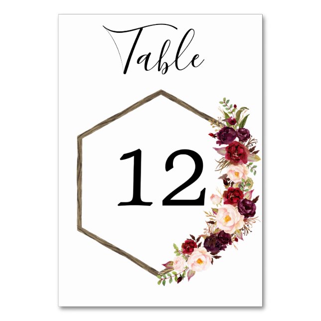 Boho Burgundy Wedding Tischnummern (Vorderseite)