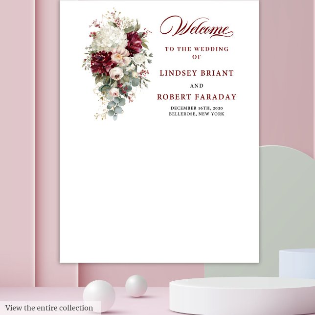 Boho Burgundy White Elegante Blumenprop Wandteppich (Boho Burgundy White Elegant Floral Wedding Prop)