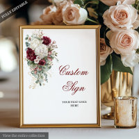 Boho Burgundy White Floral Wedding Custom Sign