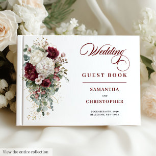 Boho Burgundy White Floral Wedding Guest Book Gästebuch