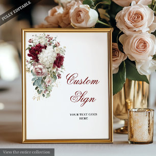 Boho Burgundy White Garden Rose Wedding Custom Poster