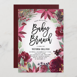 Boho Burgundy Winter Floral Baby Dusche Brunch Einladung