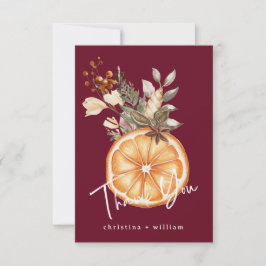 Boho Burgundy Winterurlaub Hochzeit getrocknet Ora Dankeskarte