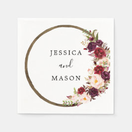 Boho Burgundy Wreath Wedding Cocktail Napkin Serviette