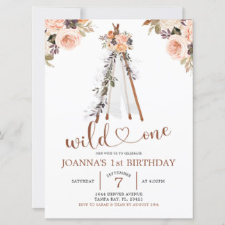Boho Burn Orange Floral Teepee Girl Einladung