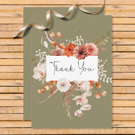 Boho Burnt Orange Arch Monogram Sage Dankeskarte