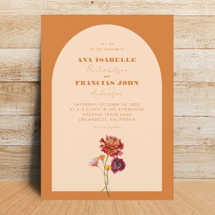 Boho Burnt Orange Arch Wildblume Monogram Wedding Einladung