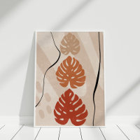 Boho Burnt Orange Beige Monstera Kunst, Dichtung u