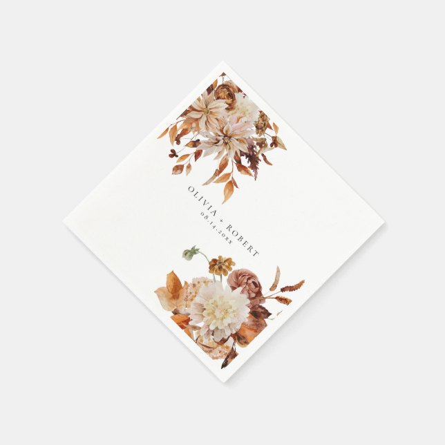 Boho Burnt Orange Fall Engagement Party Napkins Serviette (Ecke)
