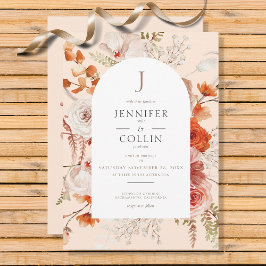 Boho Burnt Orange Fall Floral Arch Monogramm Peach Einladung