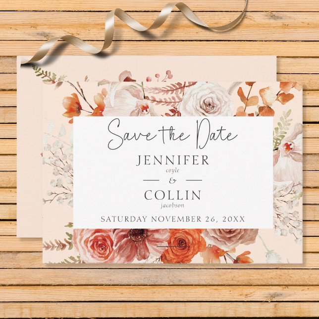 Boho Burnt Orange Fall Floral Arch Monogramm Peach Save The Date (Von Creator hochgeladen)