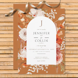 Boho Burnt Orange Fall Floral Arch Monogramm Rust Einladung