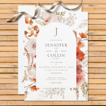 Boho Burnt Orange Fall Floral Arch Monogramm Weiß