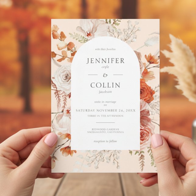 Boho Burnt Orange Fall Floral Arch Peach Einladung (Von Creator hochgeladen)