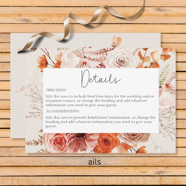Boho Burnt Orange Fall Floral Beige Details Begleitkarte (Von Creator hochgeladen)