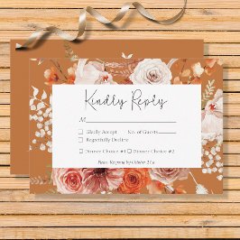 Boho Burnt Orange Fall Floral Monogramm Rust RSVP Karte