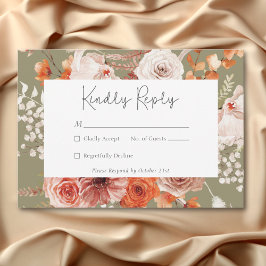 Boho Burnt Orange Fall Floral Monogramm Sage RSVP Karte