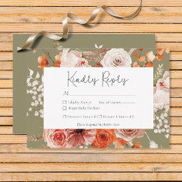 Boho Burnt Orange Fall Floral Monogramm Sage RSVP Karte