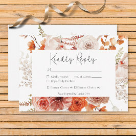 Boho Burnt Orange Fall Floral Monogramm weiß RSVP Karte