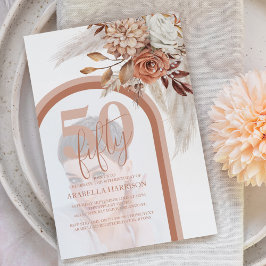 Boho Burnt Orange Floral 50. Foto Geburtstag Einladung