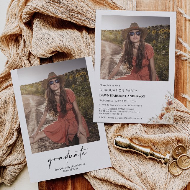 Boho Burnt Orange Floral Graduation Party Einladung (Von Creator hochgeladen)