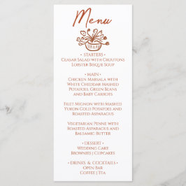 Boho Burnt Orange Hand Drawn Floral Wedding Menu Menükarte