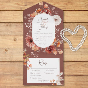 Boho Burnt Orange Rust Fall Drei Abendessen mit Fl All In One Einladung