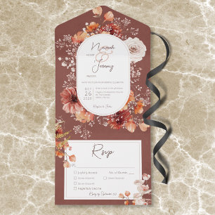 Boho Burnt Orange Rust Fall Floral 3 Abendessen All In One Einladung
