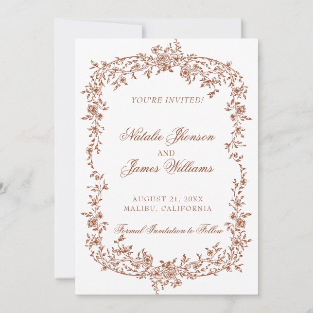 Boho Burnt Orange Rust Floral Botanical Wedding Save The Date (Rückseite)