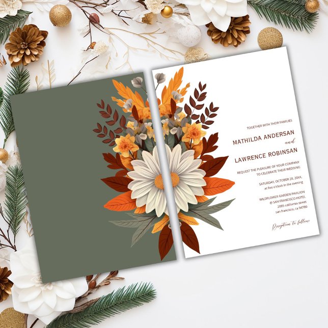 Boho Burnt Orange Sage Floral Hochzeit im Herbst Einladung (Boho Burnt Orange Sage Floral Fall Wedding Invitation)