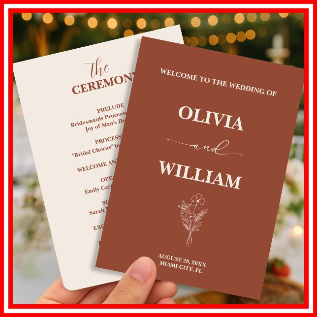 Boho Burnt Orange Terracotta Rustikale Hochzeit Programm (Von Creator hochgeladen)