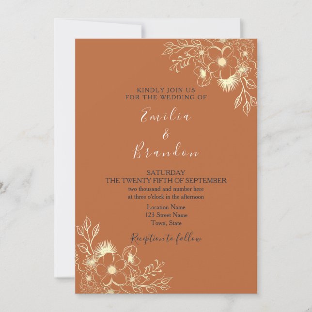 Boho Burnt Orange Wedding Einladung (Vorderseite)